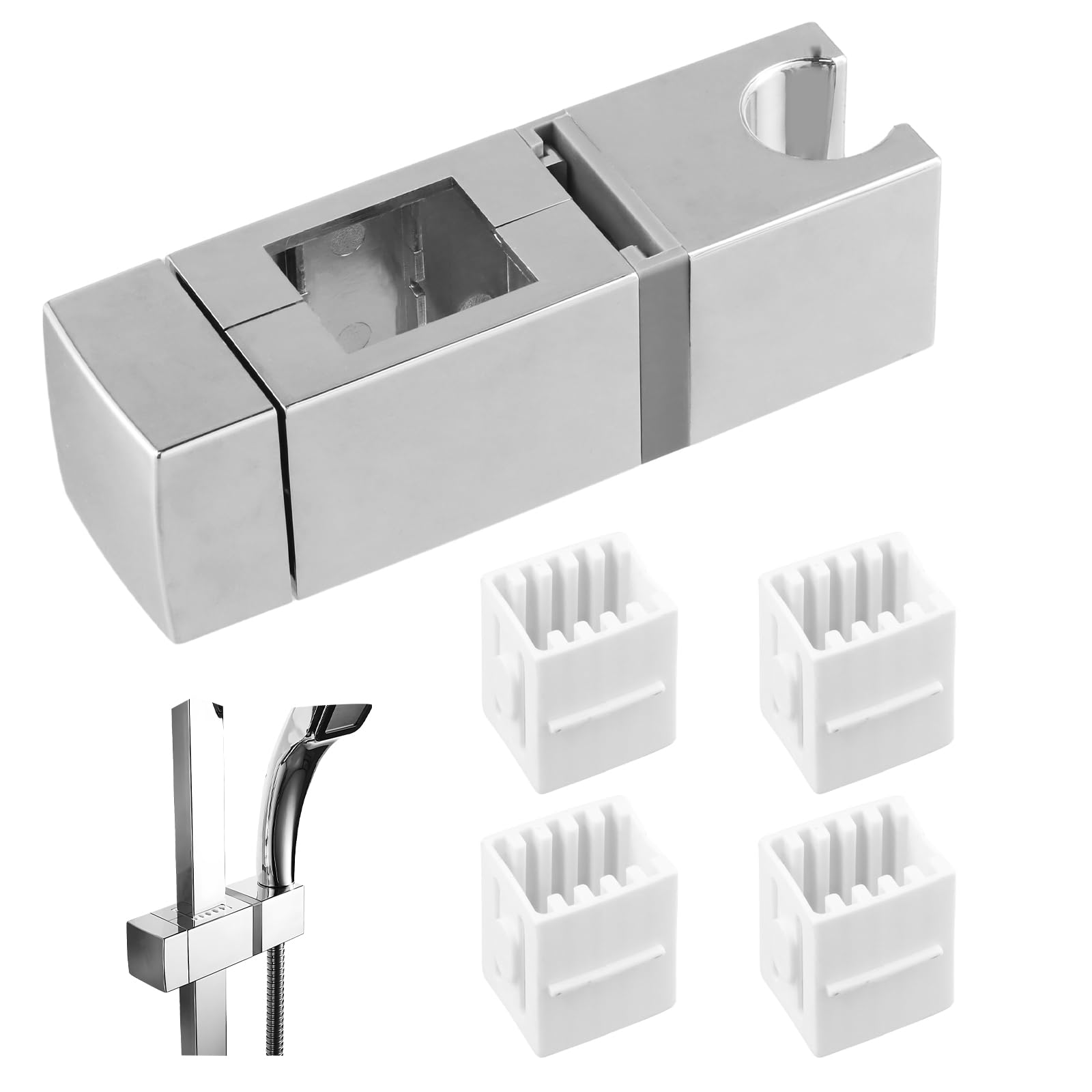 Nivofu Handheld Showers Holder, Square Slider Bar Holder, with 4 Sizes Slip-On Lift Rod Mounts, Adjustable Shower Bracket, Shower Head Holder, Ideal for Any Rail Rectangular Shower Rails
