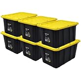 Ramtuff Heavy Duty Stackable Storage Container with Lid, 27 Gallon, 6-Pack | Weather-Resistant Organization Tote with Snap-Tight Lid, for Garage, Basement, Attic, Shed, Closet &amp; Moving