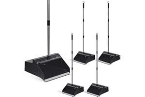 Leumoi 4 Pcs Dust Pans with Long Handle Set 36.6 Inch Commercial Dust Pan with Comb Large Plastic Stand up DustPans for Outdoor Indoor Restaurant Home Office Floor Cleaning (Black)