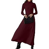Lauweion Womens Turtleneck Maxi Sweater Dresses Long Sleeve Knit Pullover Jumper Fall Winter Flowy Modest Long Dress