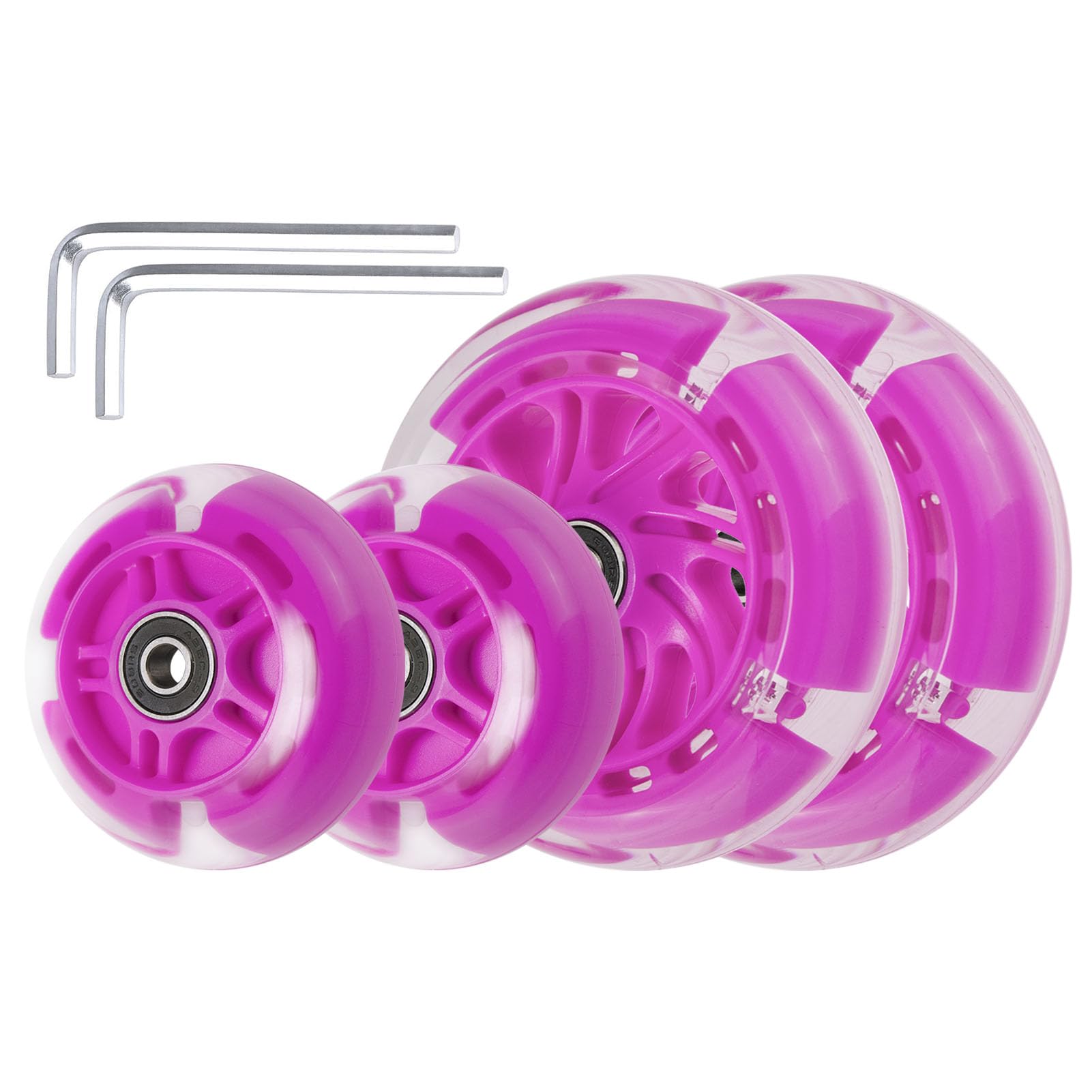 Light Up Scooter Wheels - 120mm & 80mm Replacement Wheels for 3-Wheel Kickboard - 4-Pack (Pink)