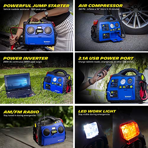 MICHELIN ML0728 Power Source XR1 Portable 1000 Amps Jump Starter with Air Compressor and 400