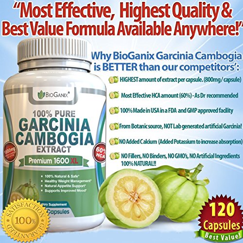 BioGanix 100% Pure Garcinia Cambogia Extract Premium 1600mg XL (120 Veggie Capsules - 2 Month Supply) Ultra Natural 60% HCA, Max Weight Loss Support - Thumbnail 5