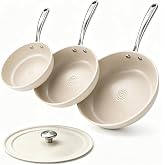Redchef Ceramic Non Stick Frying Pan Set, 4-Piece, Beige White | Non-Toxic Ceramic Nonstick Skillet Set, PFAS/PFOA/PTFE Free, Oven &amp; Dishwasher Safe, Protect Induction Cooktop, 8/9.5/11 in