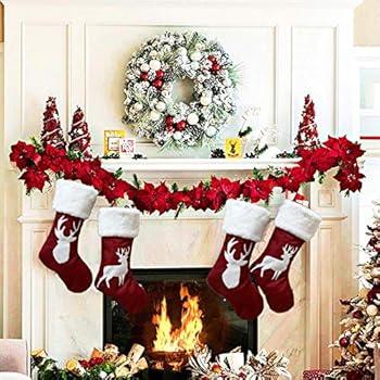 Amidaky Plush Christmas Stockings Bulk 18 Inches 2 Pack Red Burlap Reindeer Stocking For Family Holiday Xmas Party Decorations Buy Online At Best Price In Uae Amazon Ae