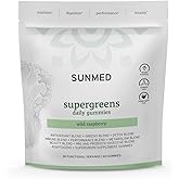 SUNMED Supergreens Daily Gummies – Wellness Blend with Ashwagandha, Green Tea, Spirulina, Probiotics, Antioxidants & Detox Support for Immunity, Gut, Skin & Brain Health | Wild Raspberry, 60ct