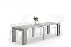 Mobili Fiver, Easy, Extendable Console Table with Extension Leaves Holder, 17,7(120,1) x35,4 in, Concrete Effect, Grey, for 4-12 People, Space-Saving Dining Table, Italian Furniture