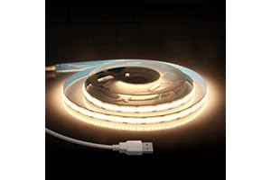 ALITOVE 5V USB COB LED Strip Lights Warm White 3000K CRI 85+ COB High Density Flexible Lights 1m/3.28ft 320 LEDs Rope Lights 