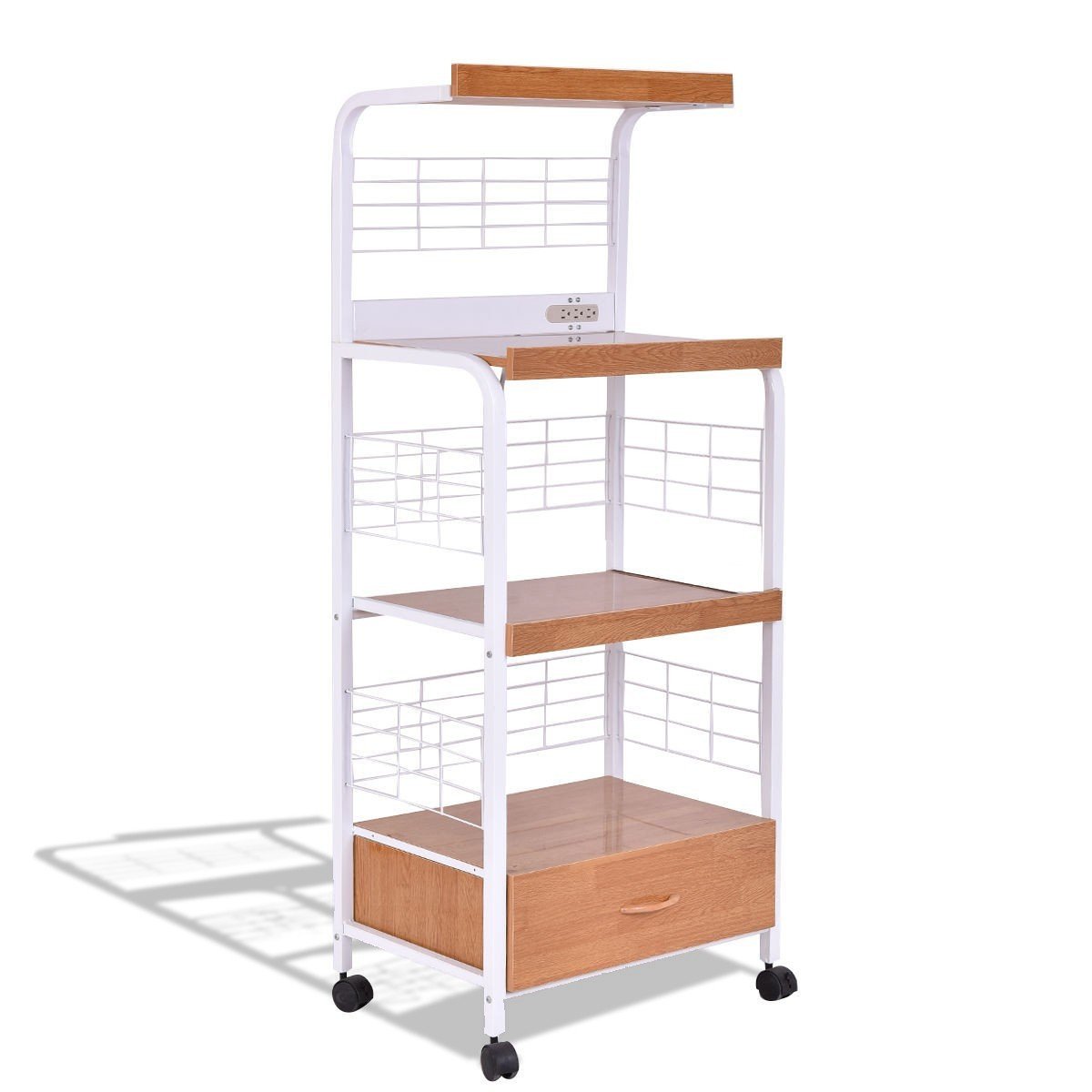 Best 3-Tier Rolling Kitchen Microwave Oven Stand Cart With Electric Outlet