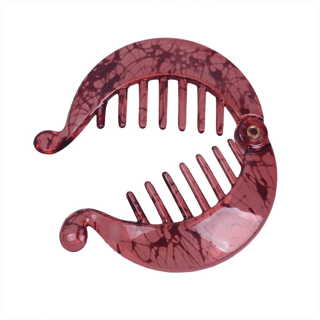 Fodattm 4 PCS French Small Banana Hair Clip Hair Comb Round Ponytail Holder Hair Claw Fashion Interlocking Banana Combs Flat Shark Hair Clincher (Style C#) - Image 5