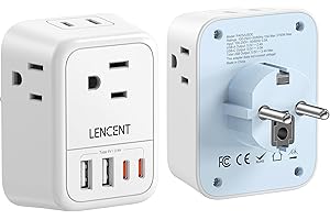 LENCENT European Travel Plug Adapter, Type E/F Adapter with 4 Outlet, 4 USB Charger(2 Type C) Adaptor, Canada/US to EU Spain 
