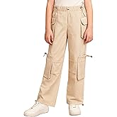 Cromoncent Girls' Multi-Pocket Cargo Pants Drawstring Streetwear Pants, 3-14 Years