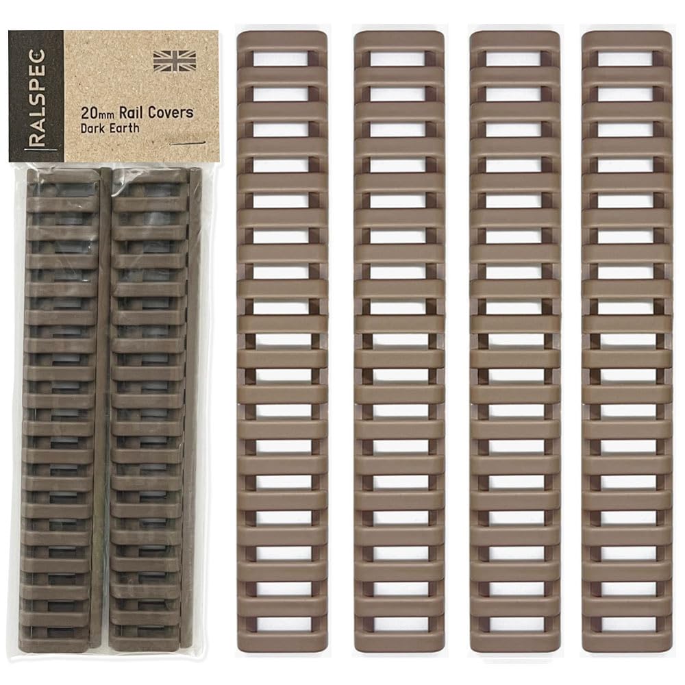 RALSPEC 4 x 20mm Weaver Picatinny Airsoft Gun Ladder Rail Covers Rifle Attachments Rubber Grip Cover Handguard Protector (Dark Earth)