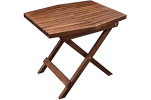 Melino Wooden Folding Outdoor Side Table 18x16x16 in, FSC Certified Acacia Wood Weatherproof Small Table for Patio, Porch, Pool, Backyard, Garden, Balcony & Deck - Chestnut