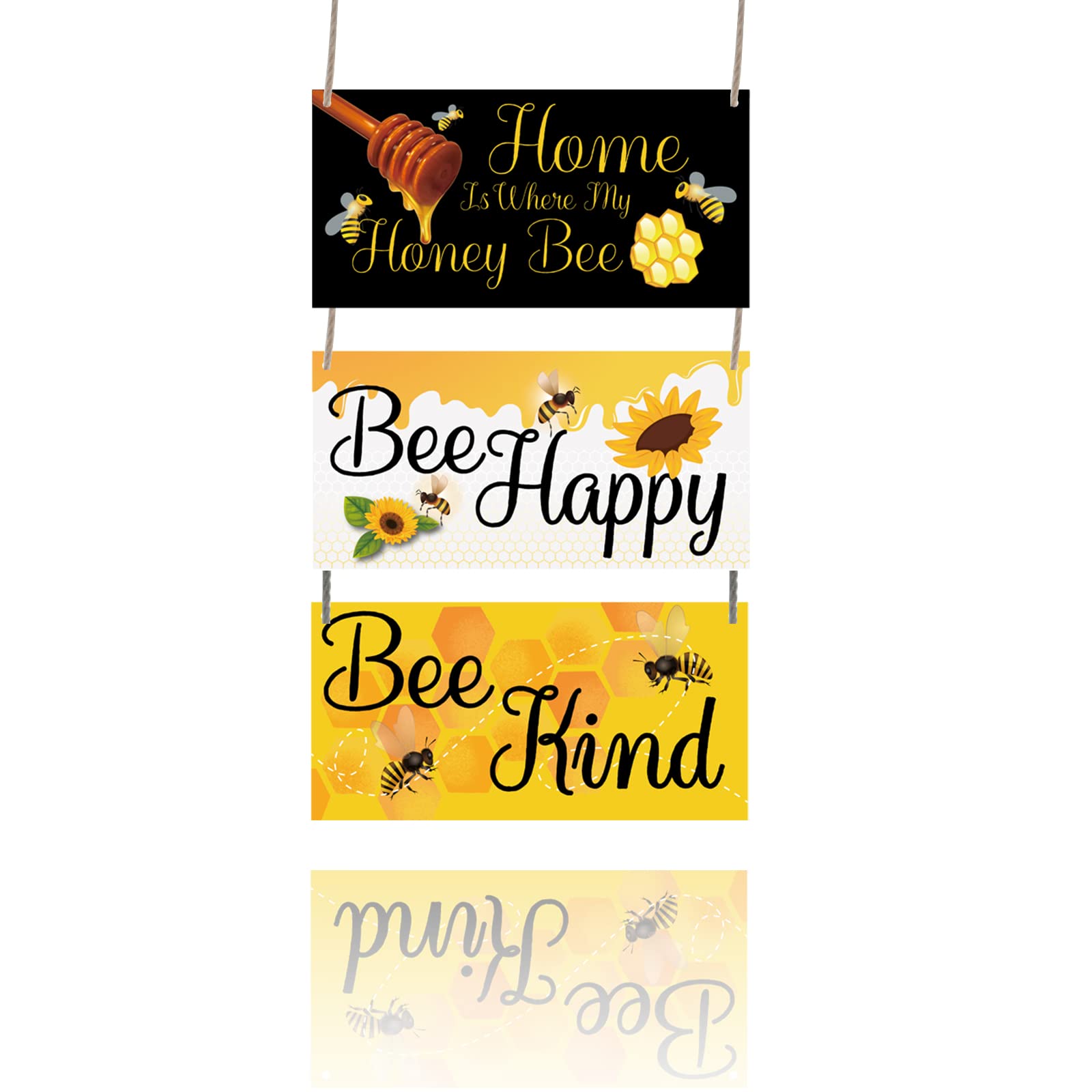 PLIGREAT Honey Bees Wooden Signs, Decorative Hanging Signs Plaques, Farmhouse Decor Wall Art Decor Wooden Hanging Door Decor for Honey Store Farm Home Wall Decorations Bee Festival Gifts