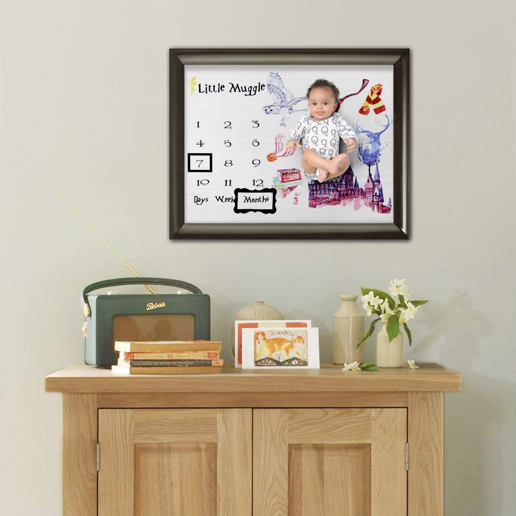 Baby Monthly Milestone Blanket for Girl and Boy, Newborn Photo Prop Blanket, Premium Flannel Fleece, Marker and Frame Included Baby Shower Gift