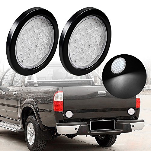 4pcs White Back-up Reverse Lamp + 2X Red Stop Brake Tail Light 24-LED 4" Round Kit for Truck Trailer RV