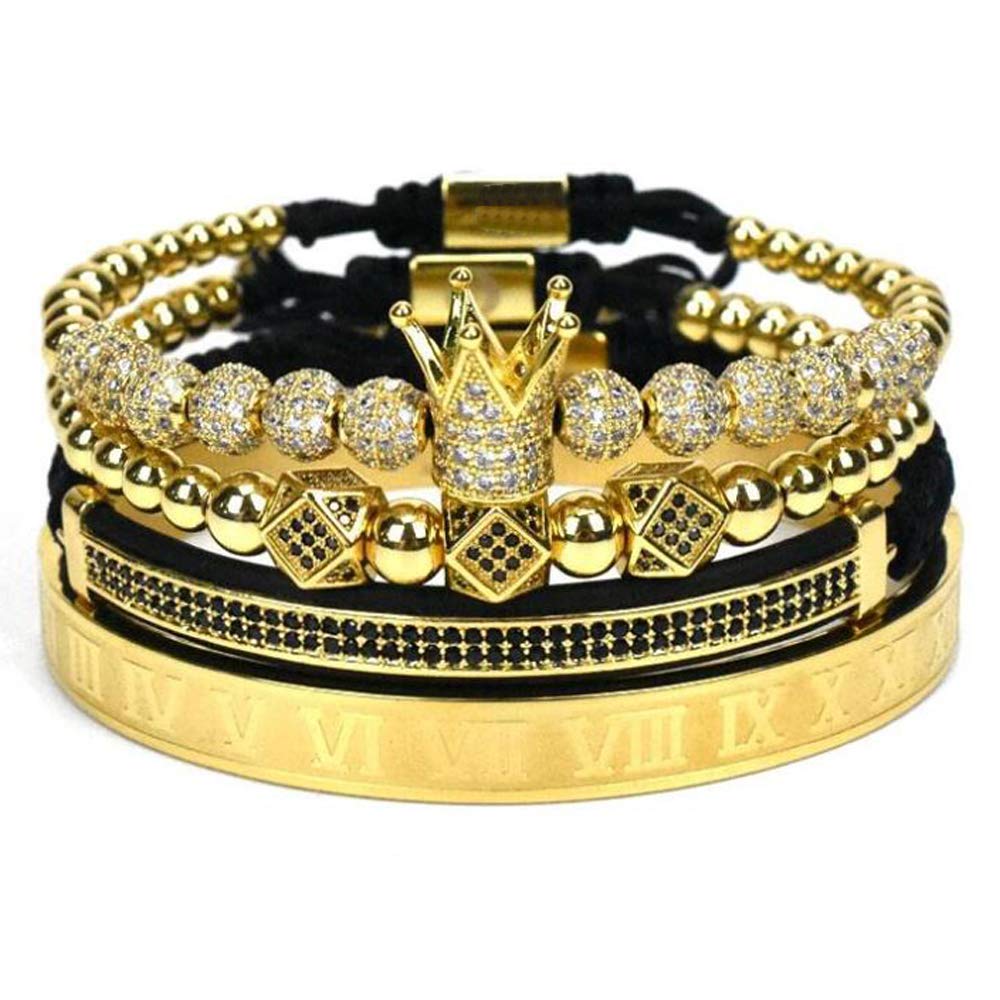 Cutenation Imperial Crown King 18K Gold CZ Beads Bracelet Luxury Charm Fashion Bangle for Men Women (A Gold)
