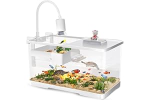 TUHAOKING (Tank + Light + Filter + Filter Balls) Turtle Tank Kit, Turtle Tank Starter Kit,Bottom Drainage, Multi-Function Areas for Turtles, Crabs,Fishes, Amphibians,Reptiles. (15.75 x 8.64 x 8.64 Inch)