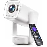 Aurzen Roku TV D1R air USB-C Powered Smart Portable Outdoor Projector White | Roku TV Built-in, WiFi &amp; Bluetooth, Power Bank Supported, Native 1080P, DoIby Audio, Mini Projector for Home &amp; Outdoor Movies