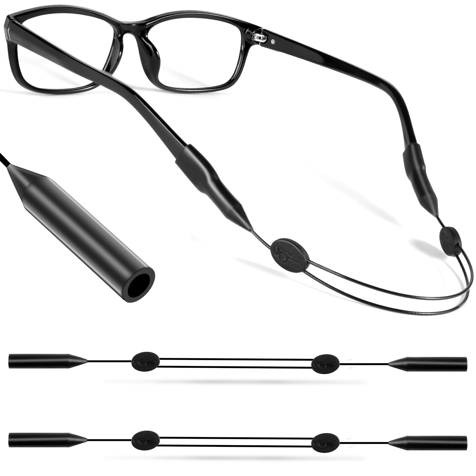 Photo 1 of Adjustable Glasses Strap, Anti-Slip Eye Glasses Holder Strap for Sports, No Tail Sunglasses Straps Cords for Men Women Kids, Eyeglass Holders Around Neck, Eyewear String Lanyard Retainer, 2 PCS Black