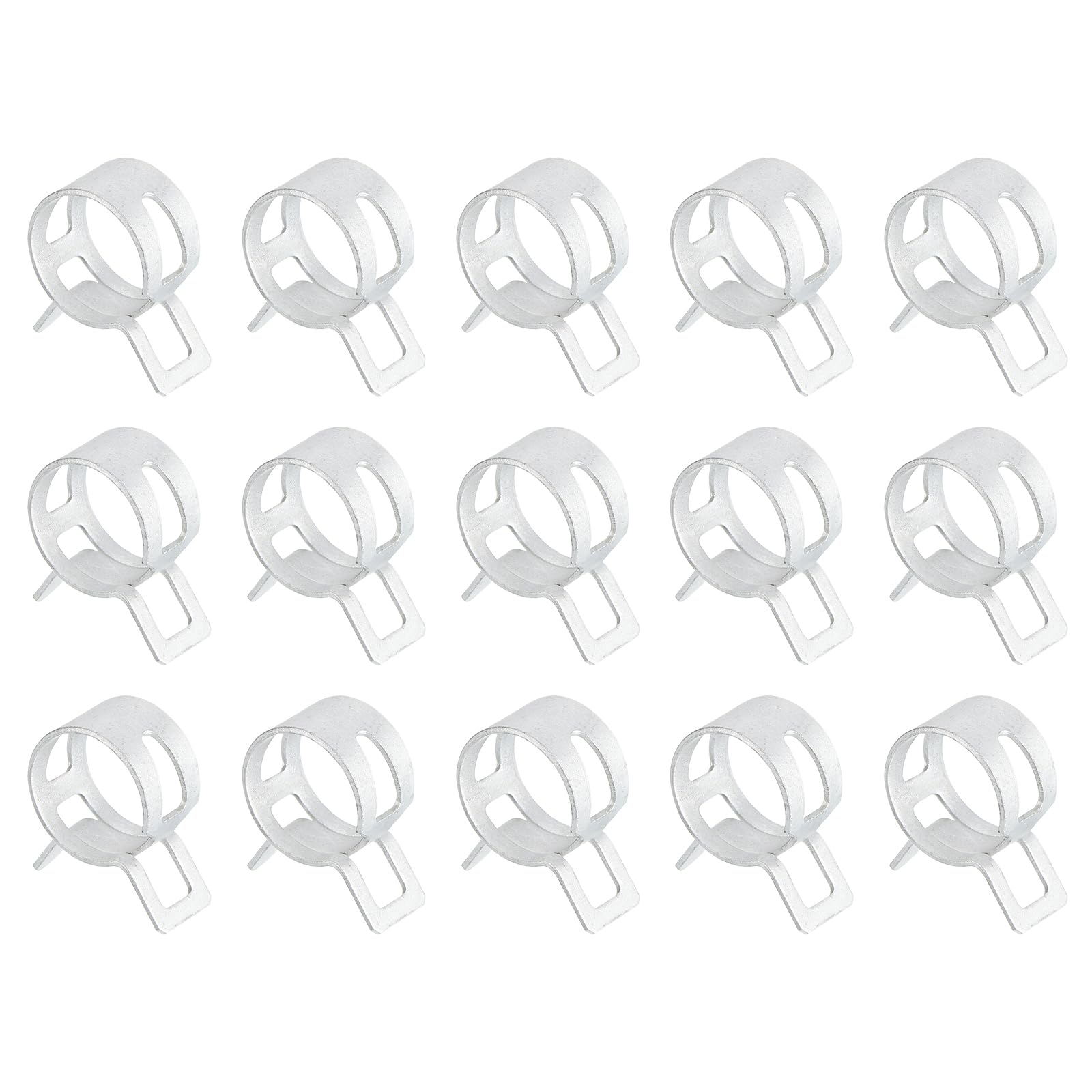 Sourcingmap 15Pcs Spring Band Type Action Fuel/Silicone Vacuum Hose Pipe Clamp, 15mm Low-Pressure Air Spring Hose Clip Clamp for Automotive Oil Pipe Water Pipe, Silver