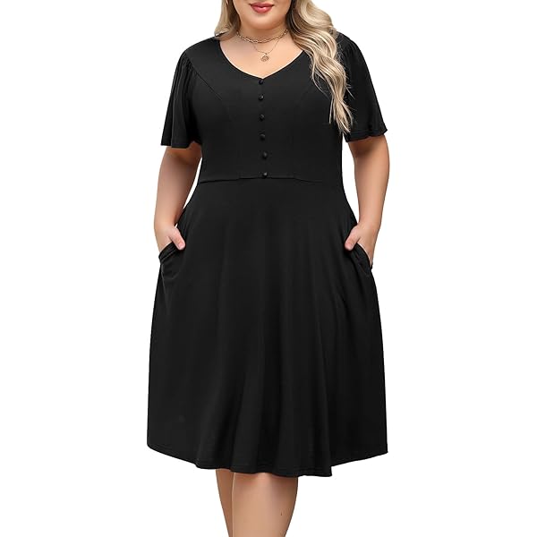 Nemidor Plus Size Summer Midi Dress for Curvy Women, Casual Layered Vintage Swing Dresses with Pockets 16-26(590,18,ArmyGreen) at Amazon Women's Clothing store Nemidor Plus Size Summer Midi Dress for Curvy Women, Casual Layered Vintage Swing Dresses with Pockets 16-26(590,18,ArmyGreen) at Amazon Women's Clothing store