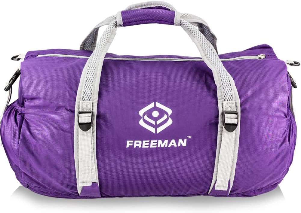 Foldable Gym Bag Lightweight Packable Gym Bag Weekender Duffel Bag for Men Women Purple