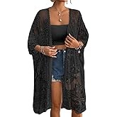 Bsubseach Lace Kimonos for Women 2025 Swim Cover Up Summer Beach Coverup Open Front Sheer Kimono Cardigan
