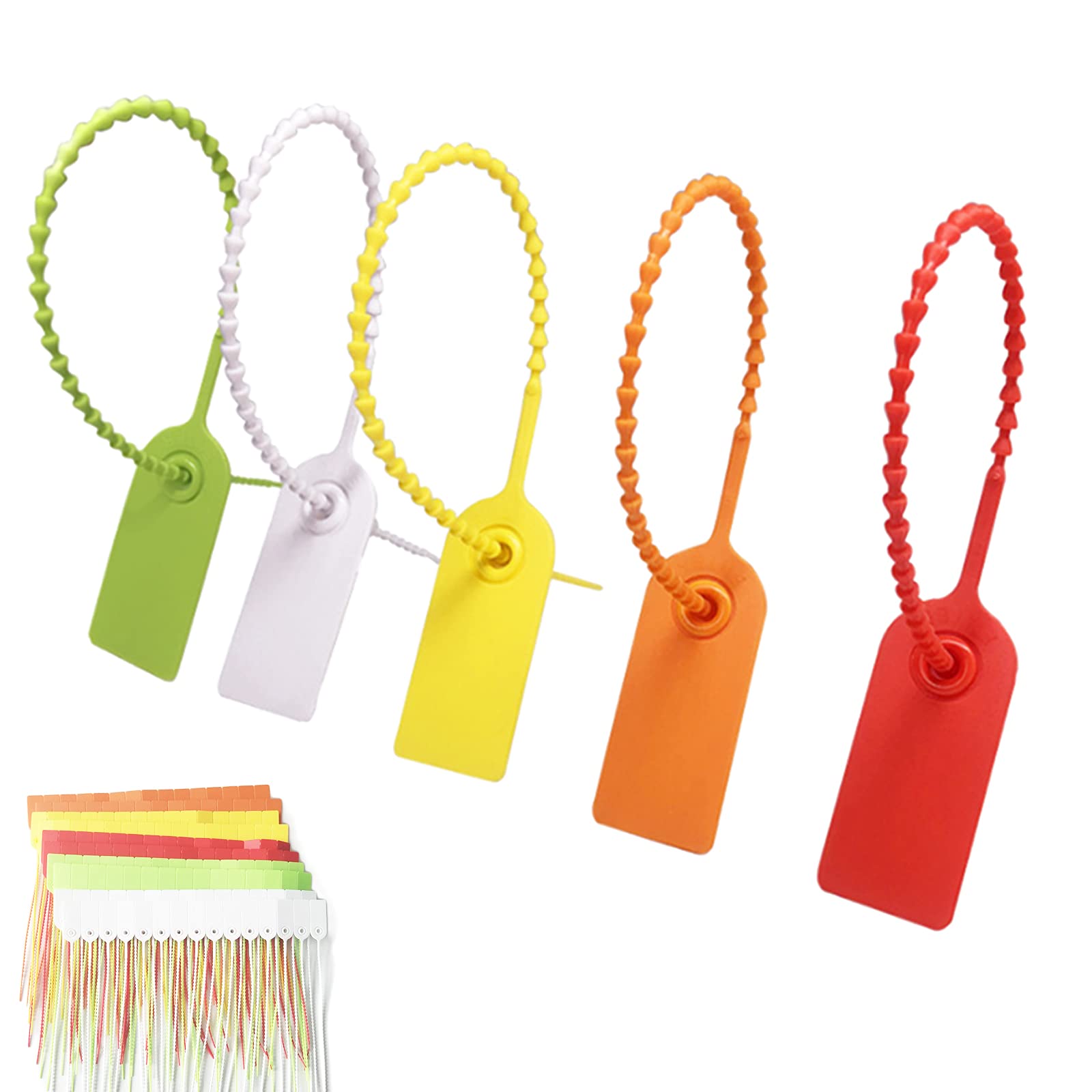 Pack of 100 Multicoloured Plastic Cable Tie Labels, Plastic Security Labels, Anti-counterfeiting Buttons for Clothing and Logistics (5 Colours)