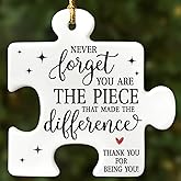 Thank You Gifts for Coworker, Boss – Puzzle-Shaped Ceramic Christmas Ornament – Farewell, Retirement, Leaving Gifts for Coworker – Never Forget You are The Piece That Made The Difference Ornament