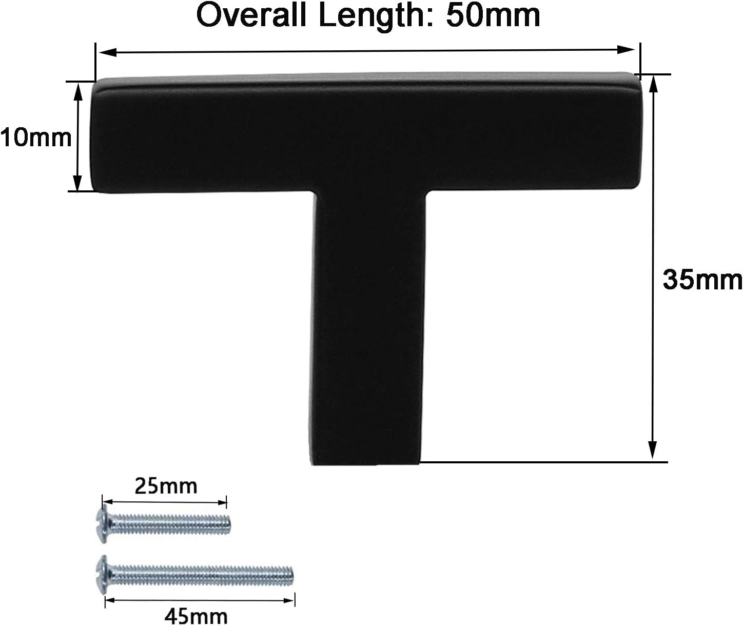 PinLin 10 Pack Kitchen Door Knobs Single Hole Flat Black Cabinet T Knobs Stainless Steel Square Cupboard Knobs (Screws Included) - Image 5