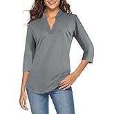 CEASIKERY Women's 3/4 Sleeve V Neck Tops Casual Tunic Blouse Loose Shirt