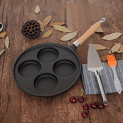 Nadalan Cast Iron Omelette Pot Egg Dumpling Pot Four Hole Breakfast Frying Pan
