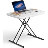 MAKE CHANGES Folding Table 30 Inch - Small Desk Adjustable Height TV Tray for Laptop, Couch, Camping - Heavy Duty Utility Foldable Table for Small Spaces, No Assembly Required, White Granite