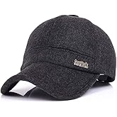 YAKER Men's Winter Warm Woolen Peaked Baseball Cap Hat with Earmuffs Metal Buckle