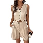 Muzly 2 Piece Short Sets for Women Summer 2025 Casual Business Work Sleeveless Suit Vest Shorts Lounge Matching Set