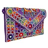 Purple Women Banjara Clutch Bag In Rajasthani Style Magenatic Closure Foldover Clutch Purse
