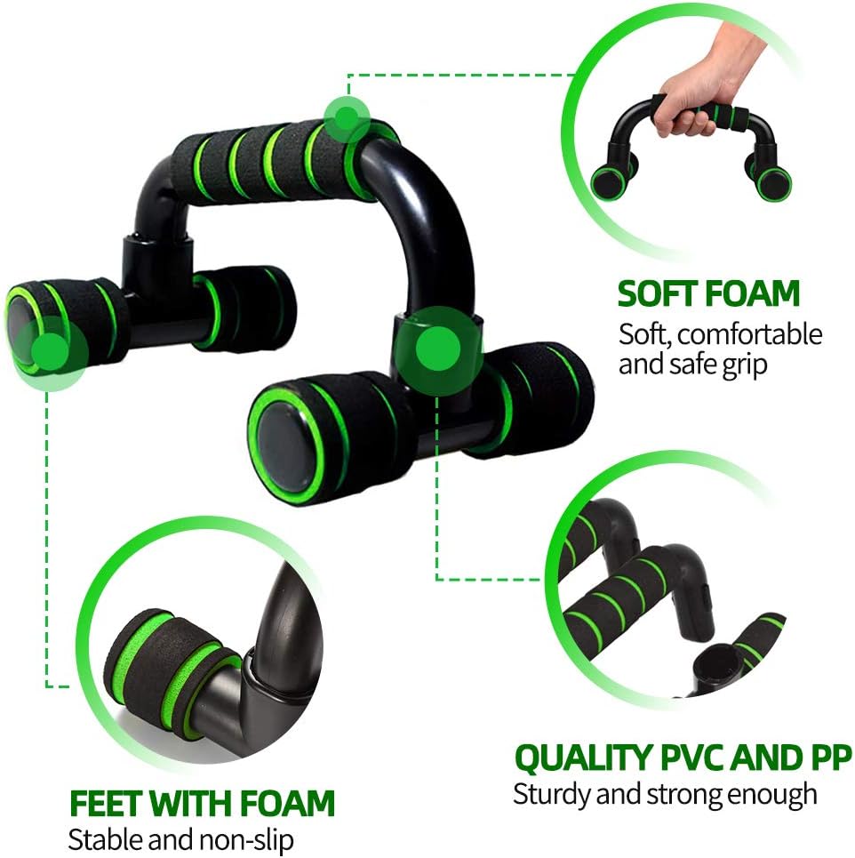 ROSRAN Push Up Bars Pushup Handle with Cushioned Foam Grip - Portable Pushup Stands for Home Workout Equipment - Push Up Handles for Floor Fitness Sturdy Structure with Grips Strengthener Green : Sports & Outdoors