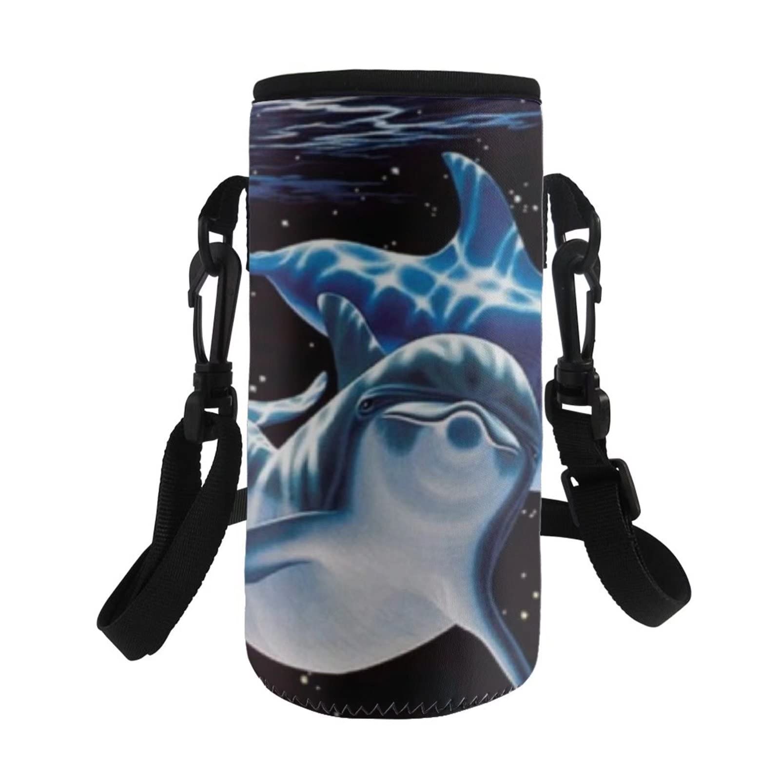 COEQINE Water Bottle Carrier Bag Holder Pouch Neoprene Insulated with Cute Sea Dolphin Pattern for Adult Kids Adjustable Shoulder Strap,for Hiking Travel Outdoor,for Stainless Steel and Plastic Bottle — image 1