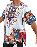 RaanPahMuang Brand Unisex Bright African White Dashiki Cotton Shirt #66 Medium blue Large