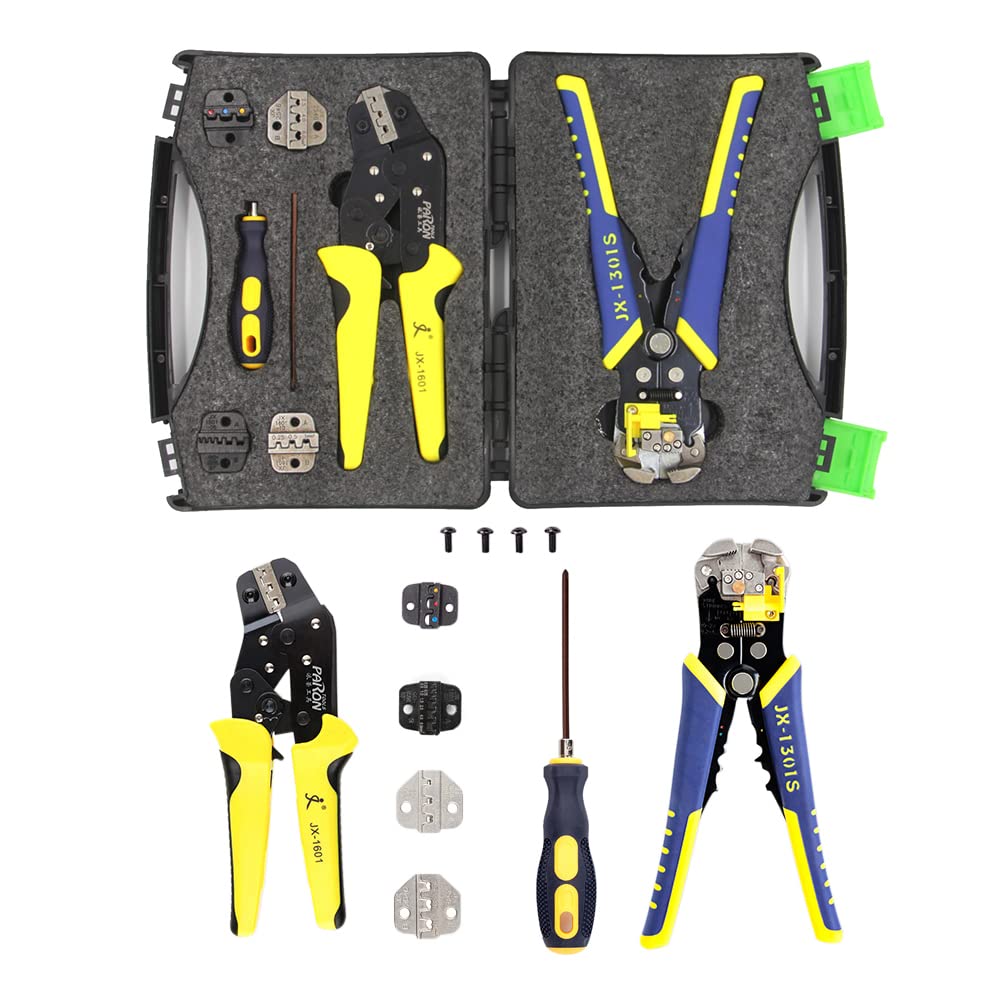 Geevorks Terminal Pliers, Electric Crimping Terminals Kit with 5 Interchangeable Terminals + Wire Crimpers+Screwdiver+Tool Box