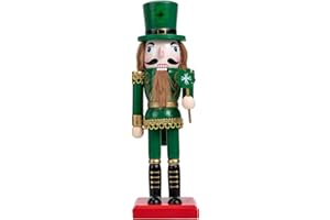 LUOZZY Nutcracker Wooden Soldier Figurines Doll with Four-Leaf Clover St. Patrick's Day Home Desktop Holiday Decorative - Green 25CM