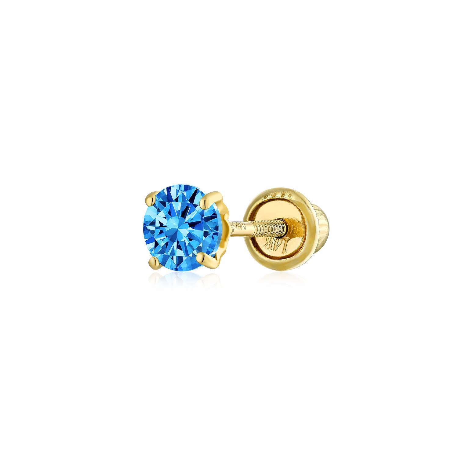 Minimalist Tiny Cubic Zirconia London Blue Simulated Blue Topaz CZ Round Helix Cartilage Ear Lobe Piercing Daith Round Solitaire 1 Piece Stud Earring Real Yellow Gold Screw back 3MM