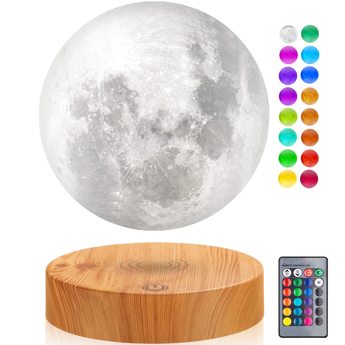 UVEHAS Magnetic Levitating Moon Lamp 16 Colors Modes Floating 3D Printing LED Moon Lamp LED Magnetic Levitation and Spinning Luna Night Lights for Home Office Decor