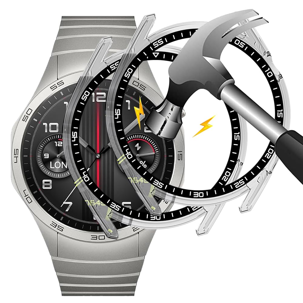 Akancy [Pack of 2] Hard Case Compatible with Huawei Watch GT4 46 mm with Screen Protector, 9H Hardness Hard PC Tempered Glass Thin Case, 2 Transparent