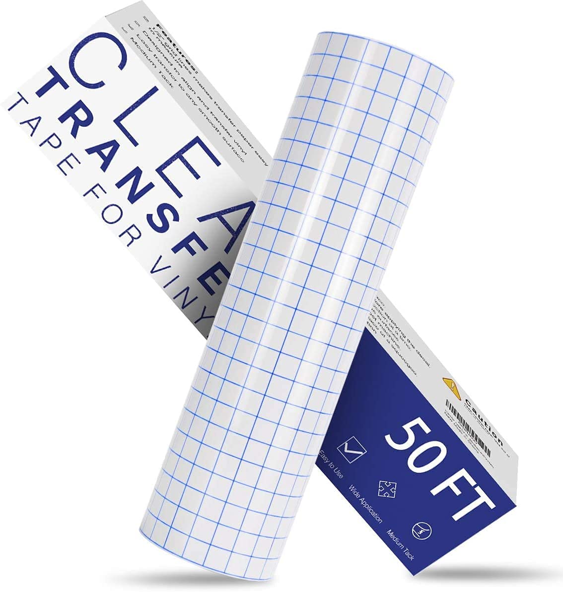 HTVRONT Transfer Tape for Vinyl -12" x 50FT(30.5 * 1524 cm) Blue Grid Vinyl Transfer Tape Roll for Decals,Signs, Stickers