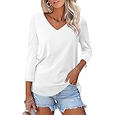 Minetom Women's V Neck 3/4 Sleeve T Shirt Solid/Color Block Casual Basic Tops Summer Tees