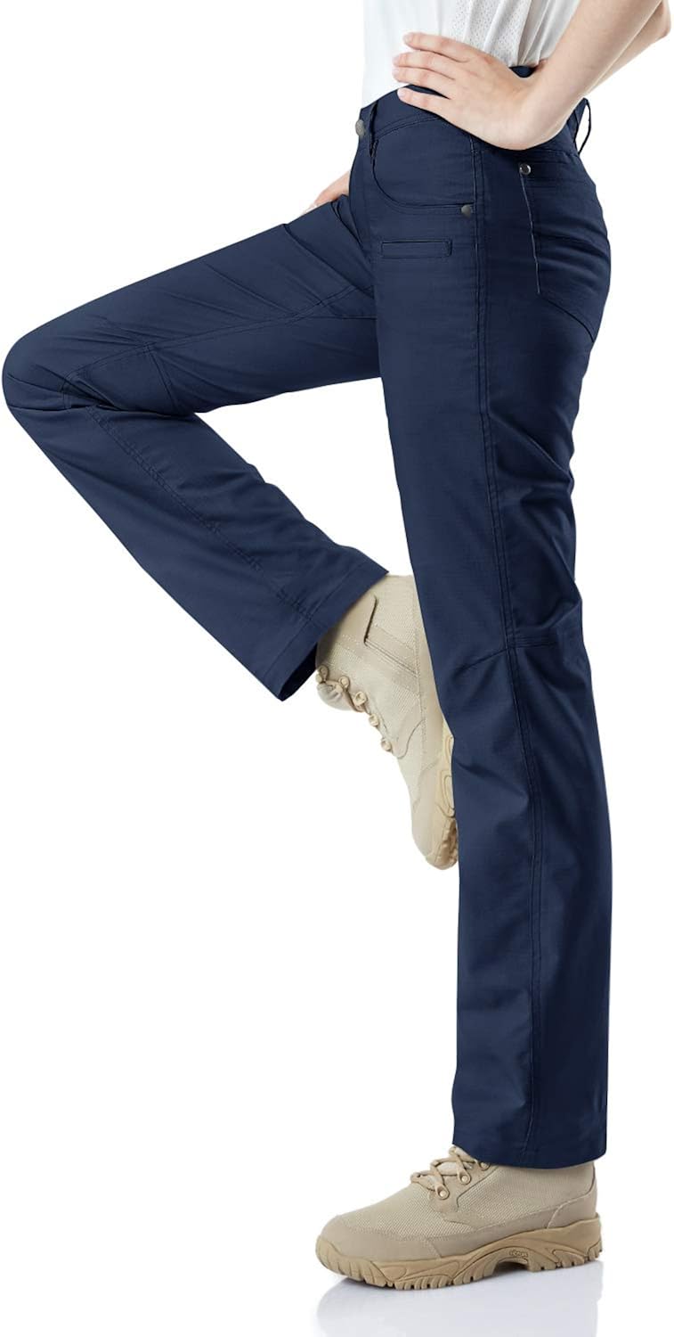 CQR Women's Flex Stretch Tactical Pants, Water Repellent Ripstop Work Pants, Elastic Waist Straight/Cargo Pants with Pockets: Clothing