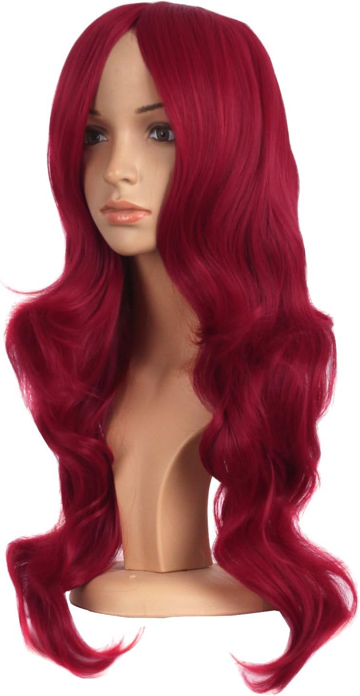MapofBeauty 24 Inch/60 cm Charming Synthetic Long Wavy Women Party Anime Cosplay Wig (Blood Red), 24 inch (Pack of 1) - Image 4